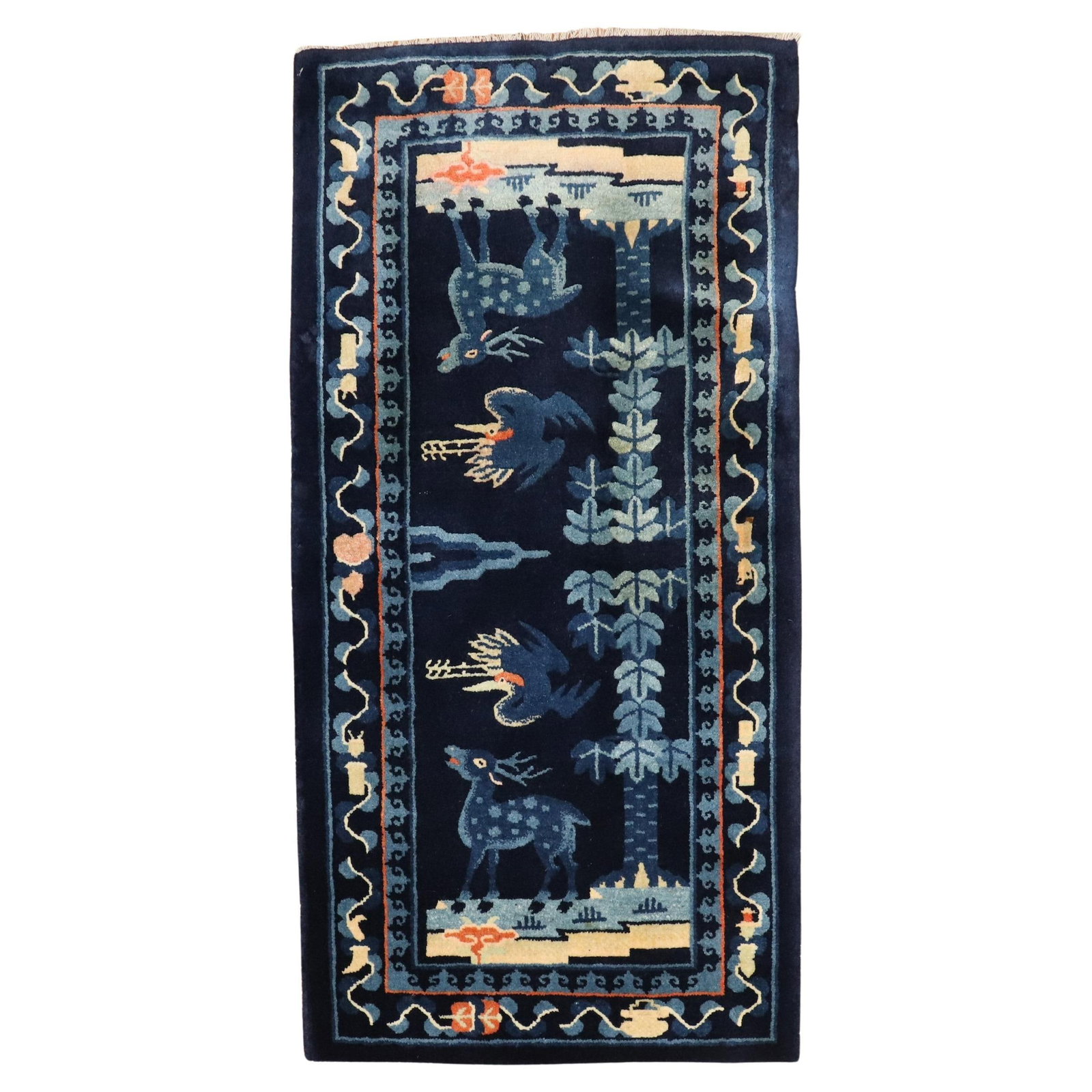 Zabihi Collection Hand-Woven Chinese Peking Rug Animal Motif 35 x 43: Zabihi Collection Hand-Woven Chinese Peking Rug Animal Motif 35 x 43 This exquisite early 20th-century Chinese Peking rug features a charming animal pictorial motif, showcasing the artistry of folk ar