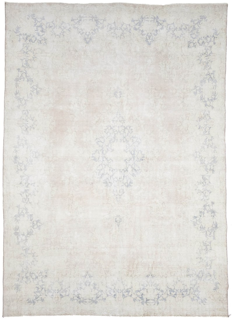 Hand-Knotted Vintage Wool Rug 9'5 x 13' Distressed Floral Pattern: Hand-Knotted Vintage Wool Rug 9'5 x 13' Distressed Floral Pattern This antique oriental rug features a vintage floral pattern in muted tones of rusty beige, gray, brown, and cream. Hand-knotted from w