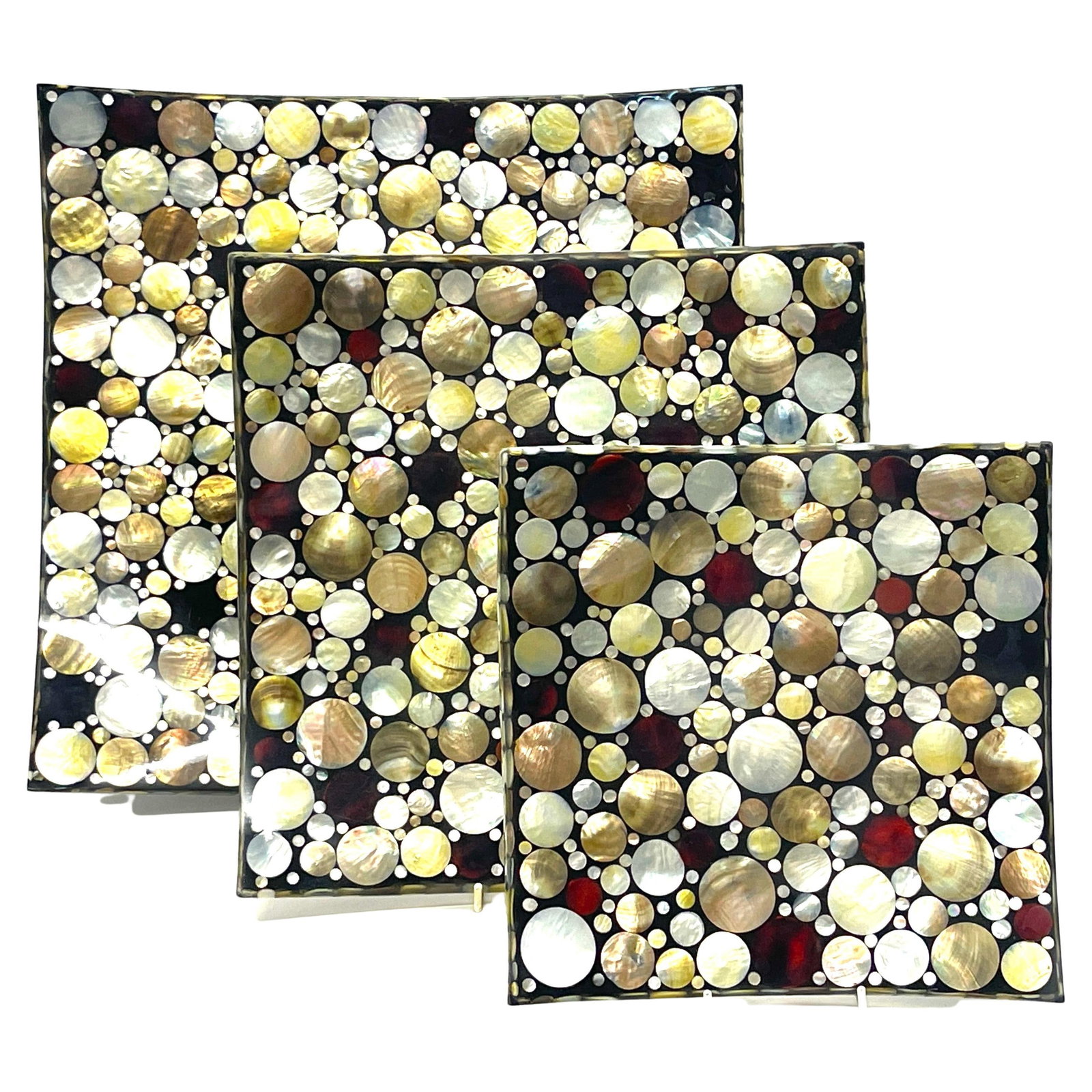 Set of 3 Modern Inlaid Shell Concave Abstract Trays (1 of 10)
