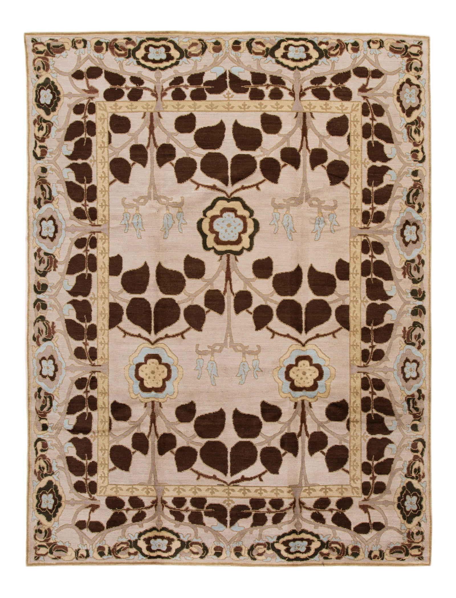 Beige Botanical Tibetan Hand-Knotted Wool Rug 9' x 12' (1 of 10)