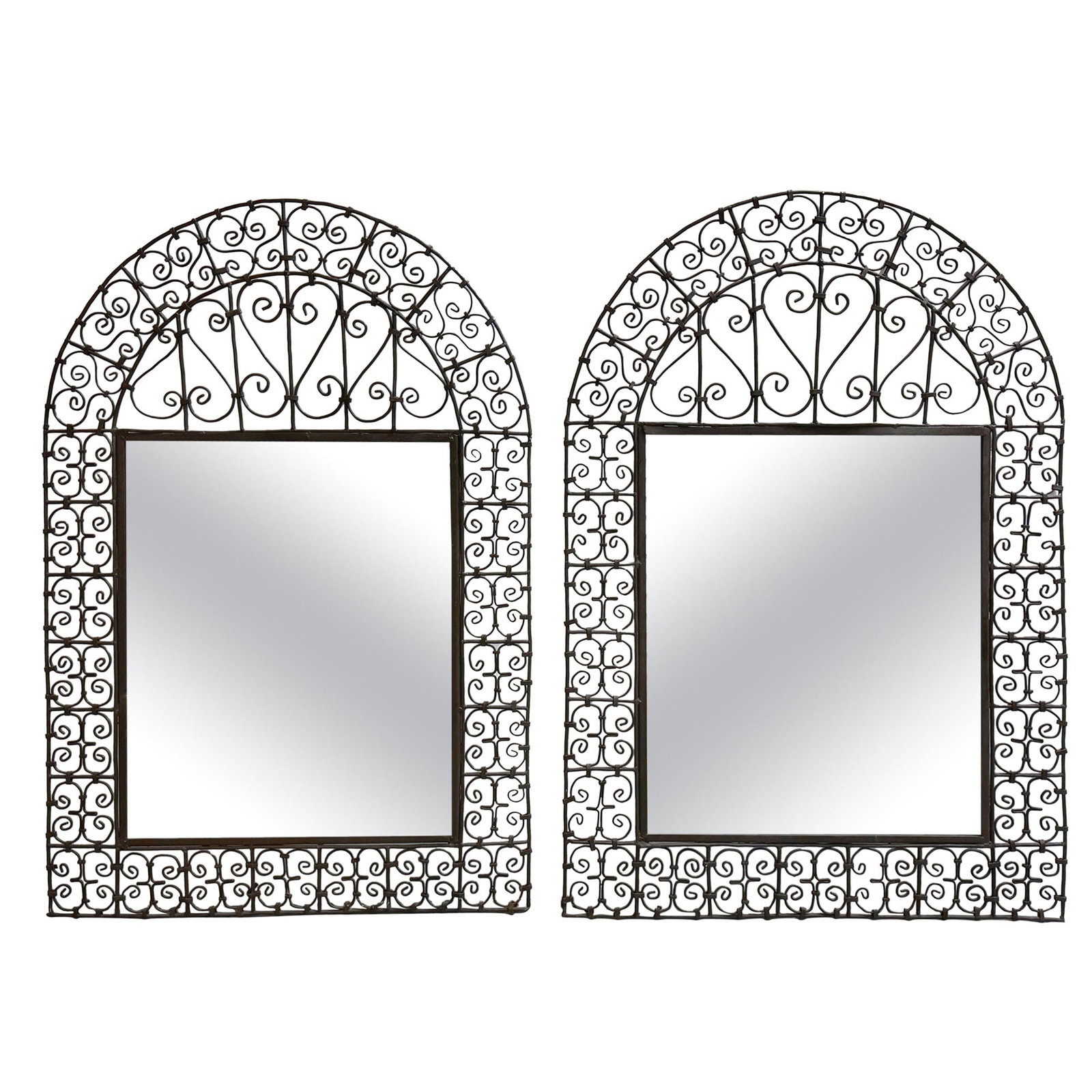 Set of 2 Spanish Colonial Wrought Iron Mirrors with Trellis Motif (1 of 5)