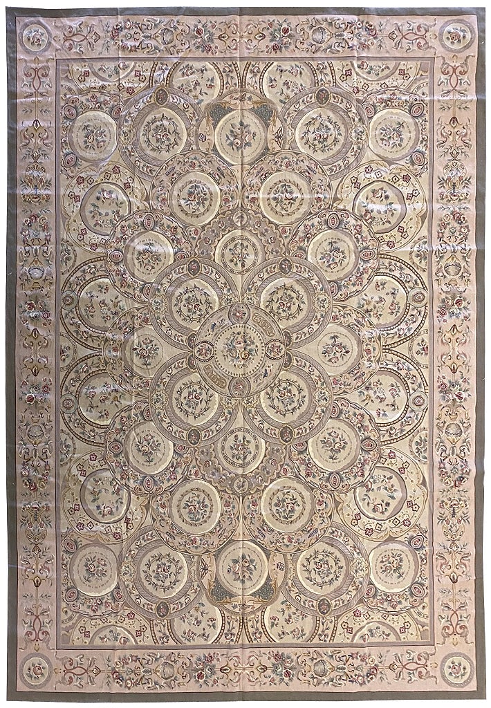 Exquisite 9'8 x 14'2 Multi-Color Aubusson Hand-Knotted Area Rug: Exquisite 9'8 x 14'2 Multi-Color Aubusson Hand-Knotted Area Rug Free continental US Shipping Transform your living space with this exquisite 9.8 x 14.2 Multi-Color Aubusson Flat Weave Rug. Featuring a