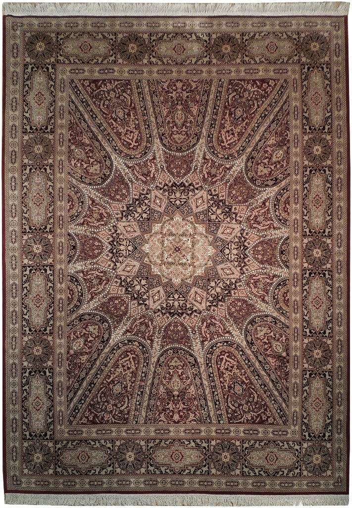 Isfahan Wool Silk Rug 8.7 x 11.10 Berry Red Handmade (1 of 6)