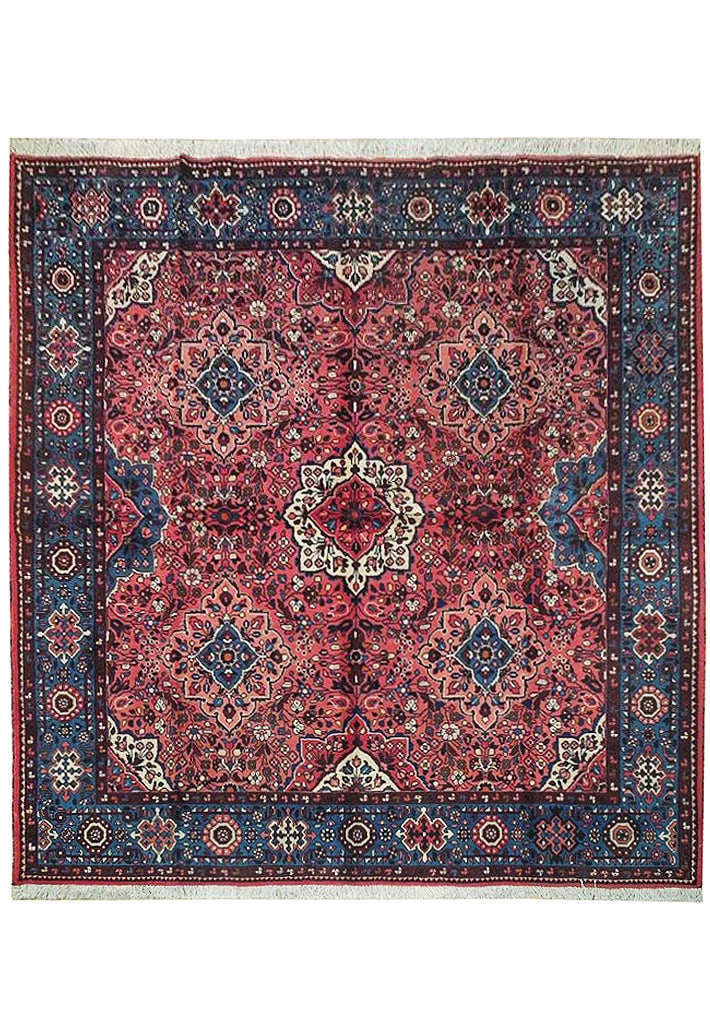 7' Maroon Persian Sarouk Square Rug Hand-knotted Wool (1 of 6)