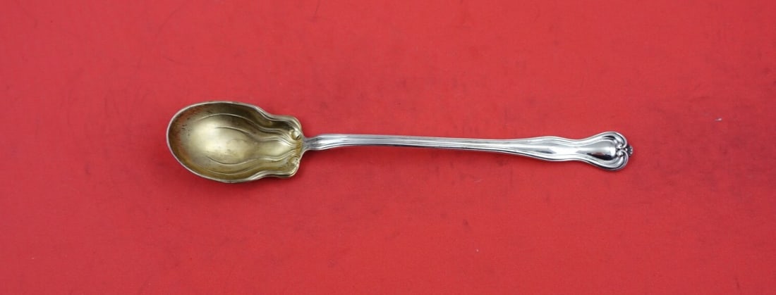 Watson Mount Vernon Sterling Silver Olive Spoon Gold Wash 5 3/4": Watson Mount Vernon Sterling Silver Olive Spoon Gold Wash 5 3/4" This exquisite olive spoon features the elegant Mount Vernon pattern by Watson, crafted from high-quality sterling silver. Measuring 5