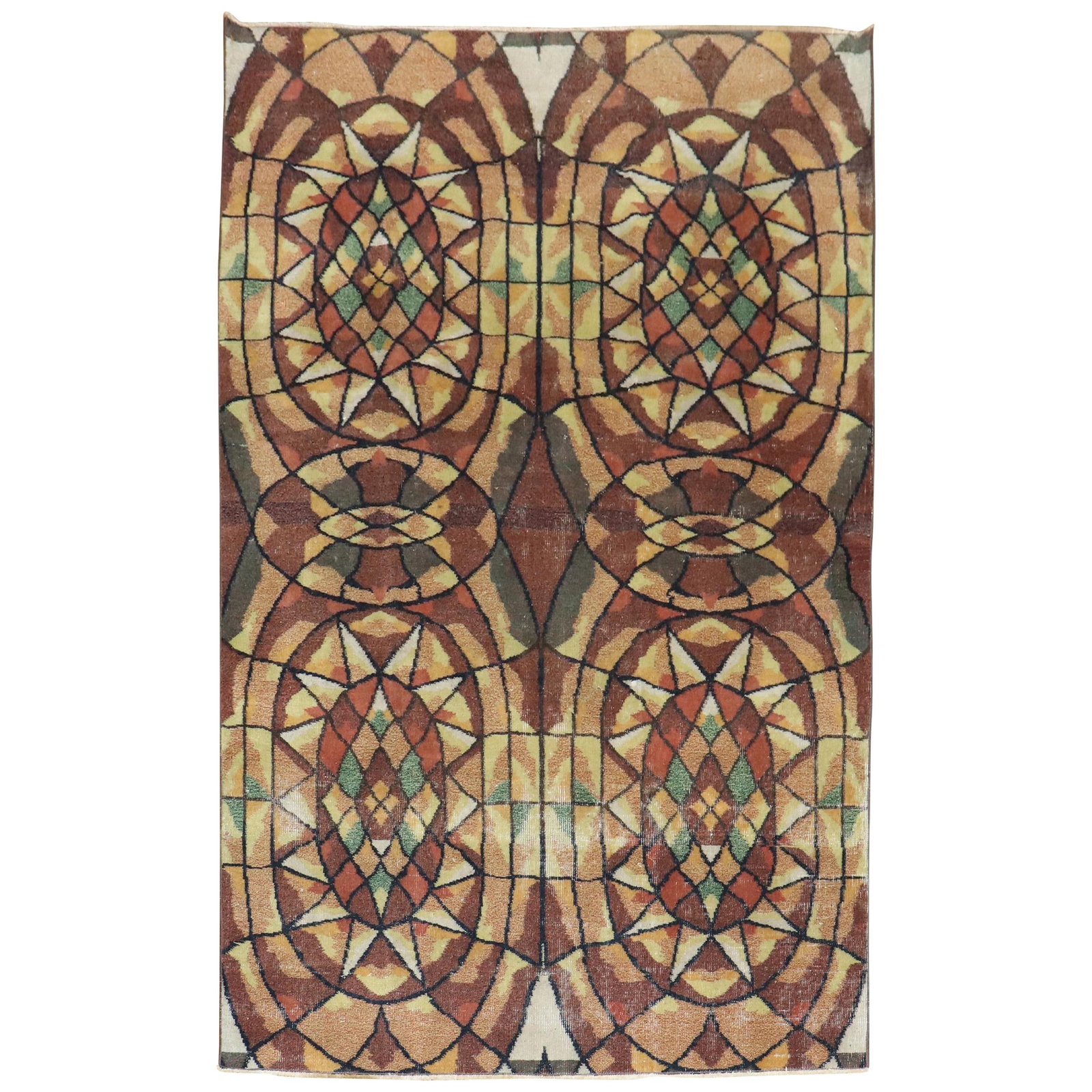 Mid-Century Wool Turkish Rug Attributed to Zeki Muren with Animal Bird Motifs: Mid-Century Wool Turkish Rug Attributed to Zeki Muren with Animal Bird Motifs Discover a unique Mid-Century Modern Turkish Zeki Muren rug, attributed to the celebrated musician and artist Zeki Muren.