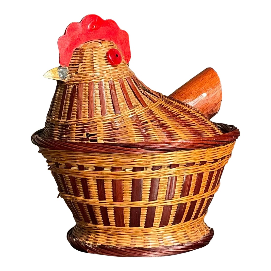Vintage Boho Rattan Shanghai Weave Chicken Basket 6x6.5 (1 of 5)