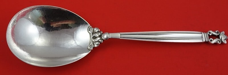 Georg Jensen Acorn Sterling Silver Salad Serving Spoon 8 7/8 Inch (1 of 3)
