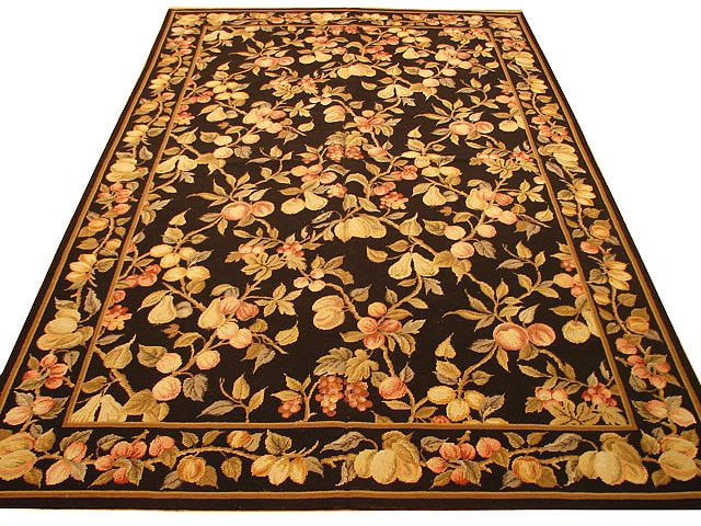 Handcrafted Black Needlepoint Rug 5.7' x 8.10' Rooster Design (1 of 6)