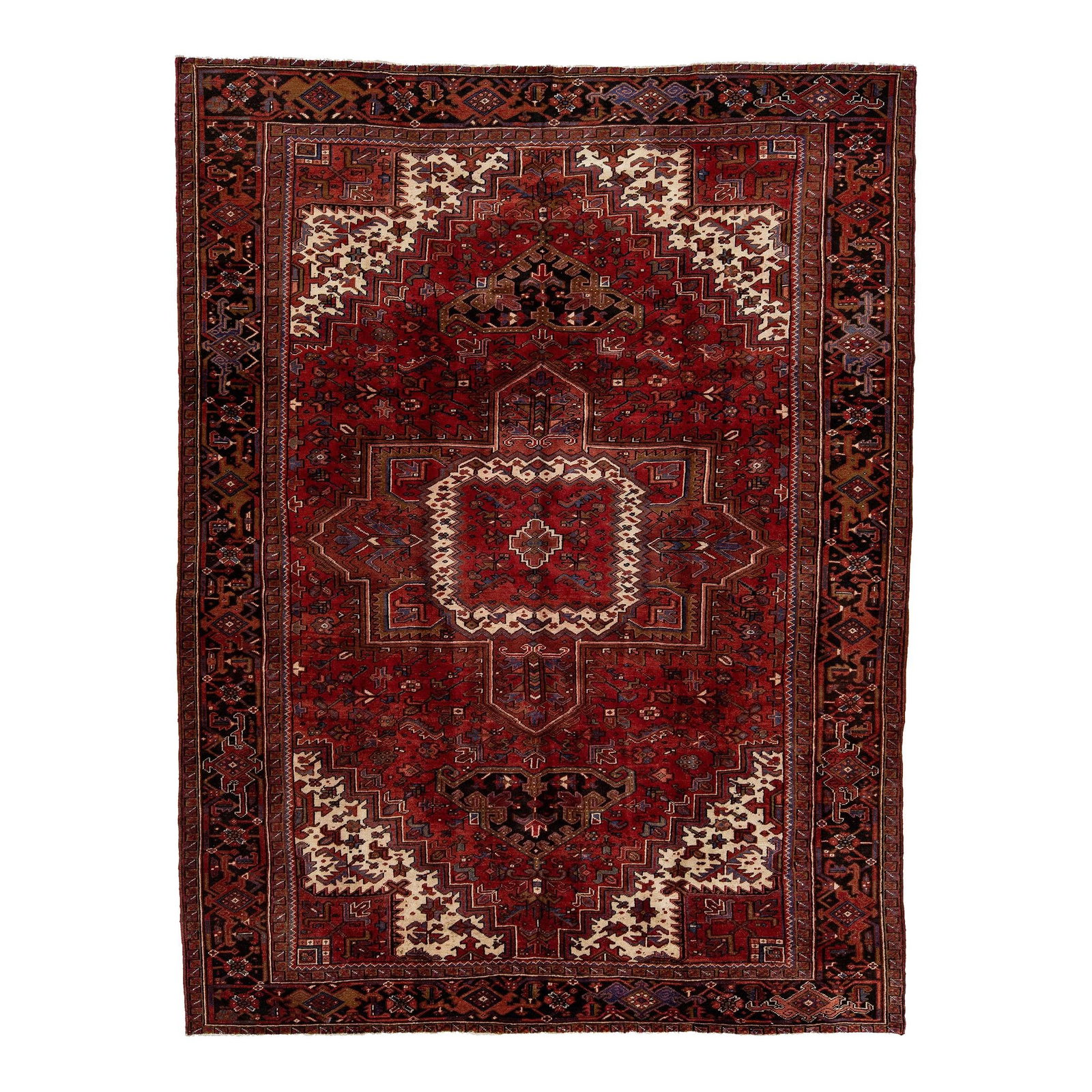 Antique Heriz Persian Wool Rug 9'10 x 13' Red Medallion Design (1 of 9)