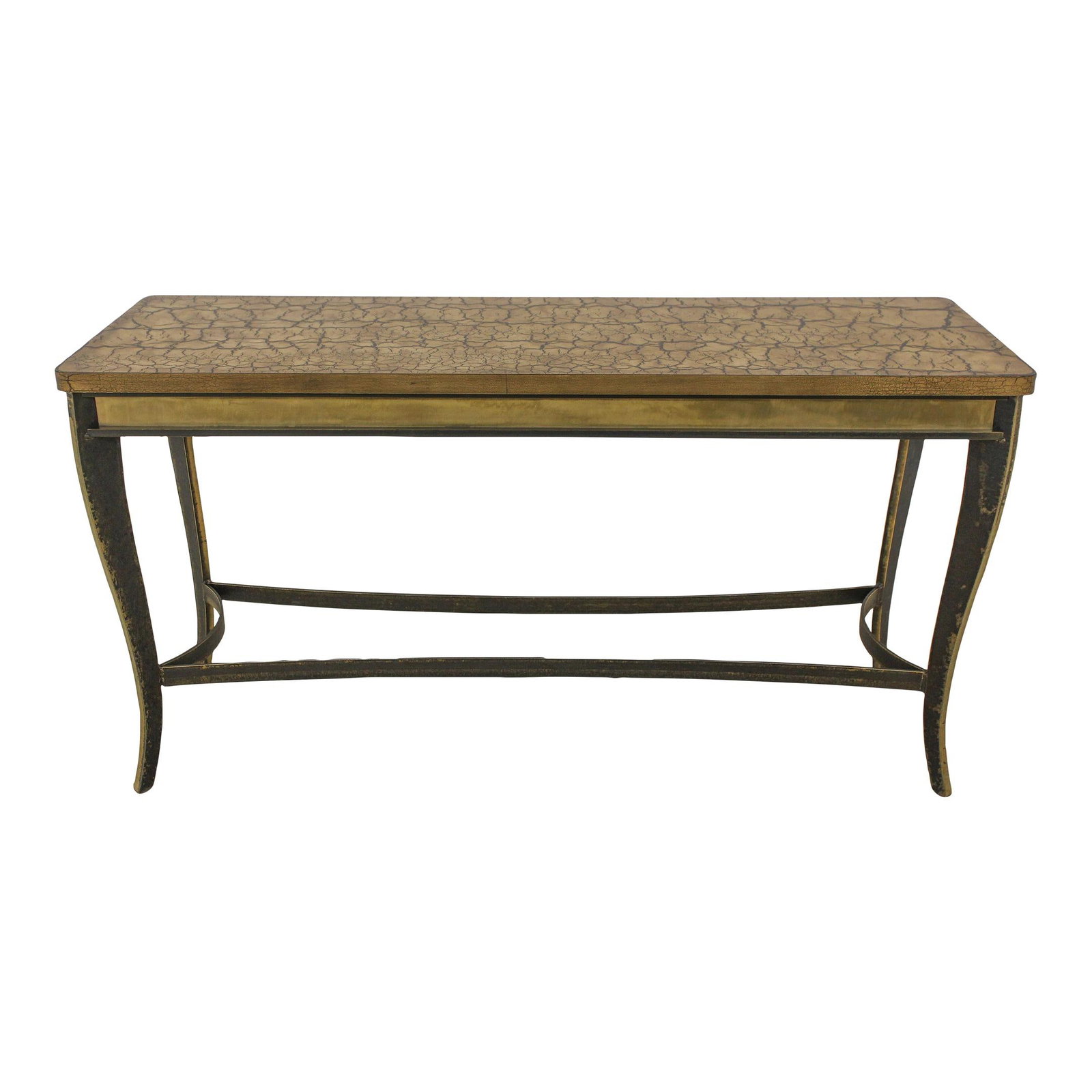 Paul Evans Inspired Modern Hall Table with Brass Base and Crackle Finish (1 of 10)