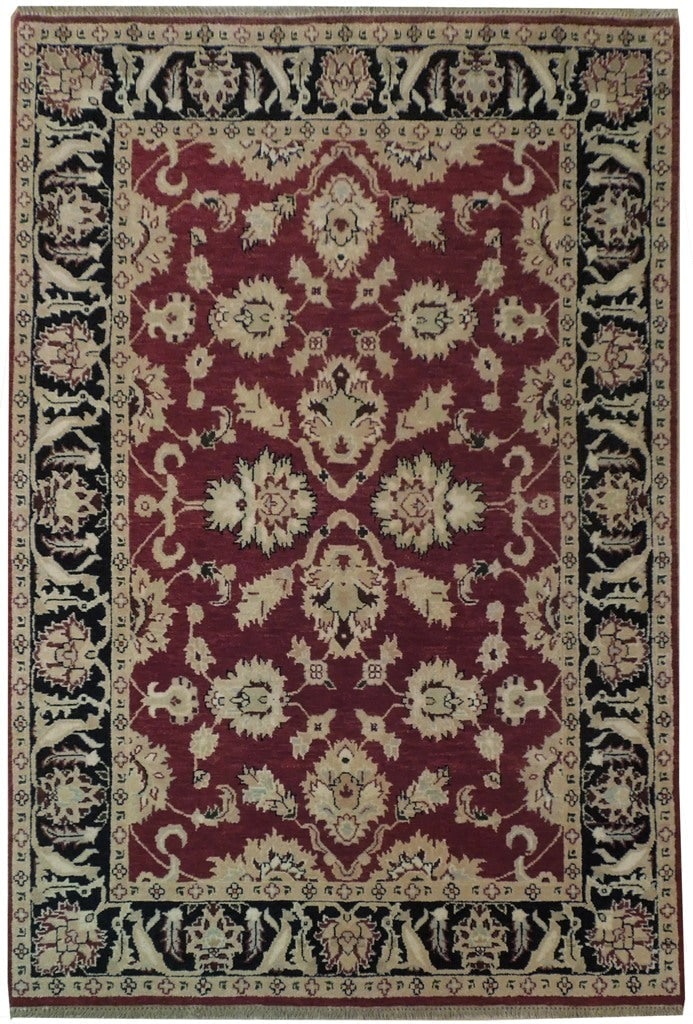 5' x 7' Dark Red Agra Chobi Handmade Wool Rug (1 of 6)