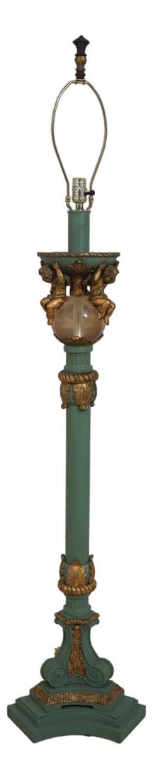 Italian Classical Cherub Floor Lamp Lucite Center Ball Gold Finish (1 of 10)