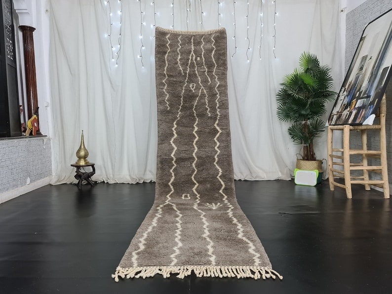 Handmade Moroccan Berber Runner Rug 2 x 10 Feet Grey Wool (1 of 10)