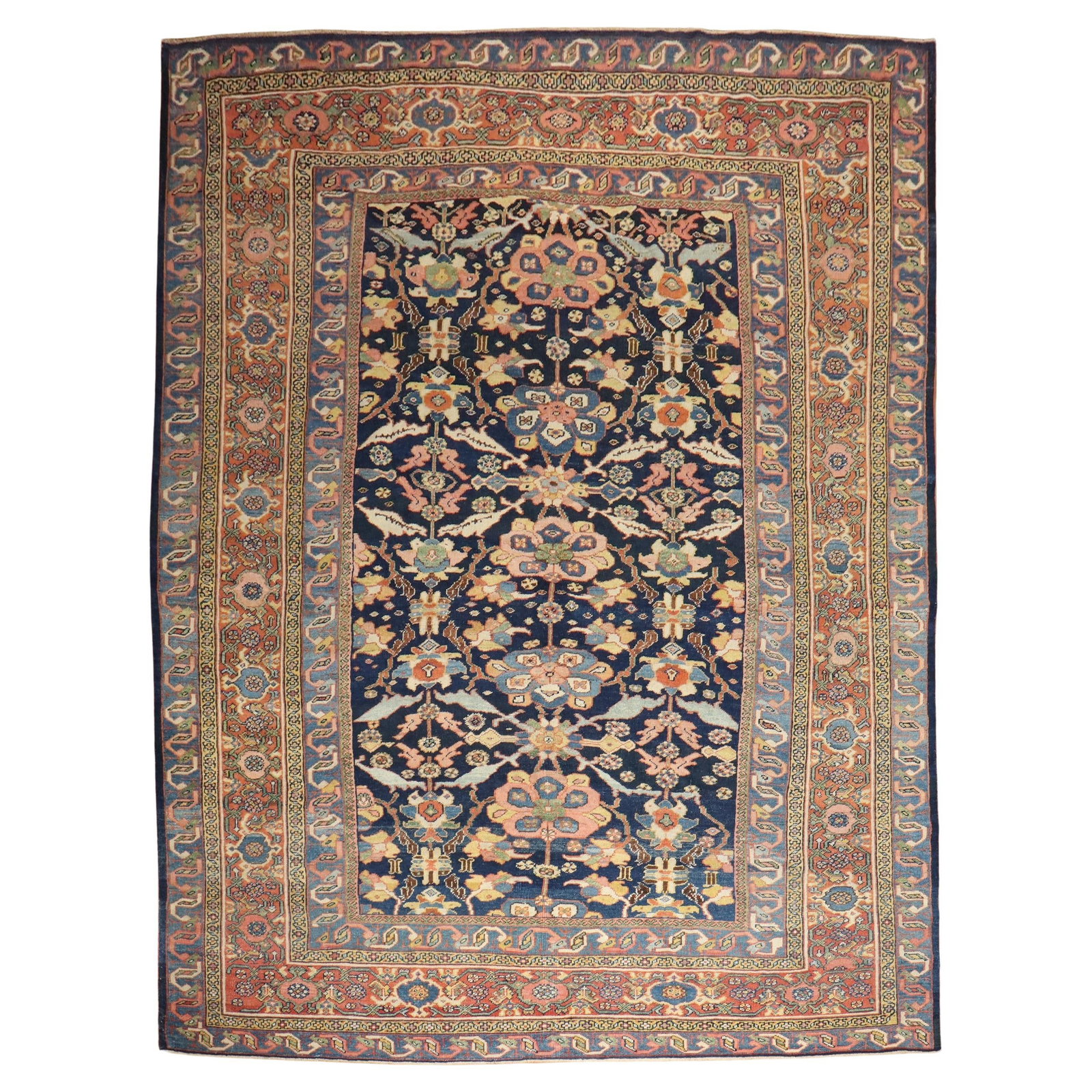 Zabihi Collection 20th Century Blue Persian Mahal Hand-Knotted Rug 9'1'' x 11'7'': Zabihi Collection 20th Century Blue Persian Mahal Hand-Knotted Rug 9'1'' x 11'7'' Discover the elegance of this stunning antique Persian Mahal rug, a true masterpiece from the 20th century. Crafted in