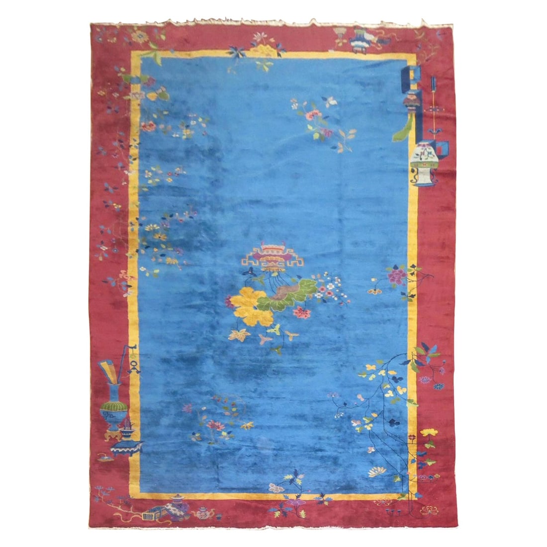 Zabihi Collection Blue Art Deco Hand-Knotted Chinese Rug 10' x 19'1": Zabihi Collection Blue Art Deco Hand-Knotted Chinese Rug 10' x 19'1" Experience the elegance of the Zabihi Collection with this stunning Blue Oversize Chinese Art Deco Nichols Rug. Crafted from high-q