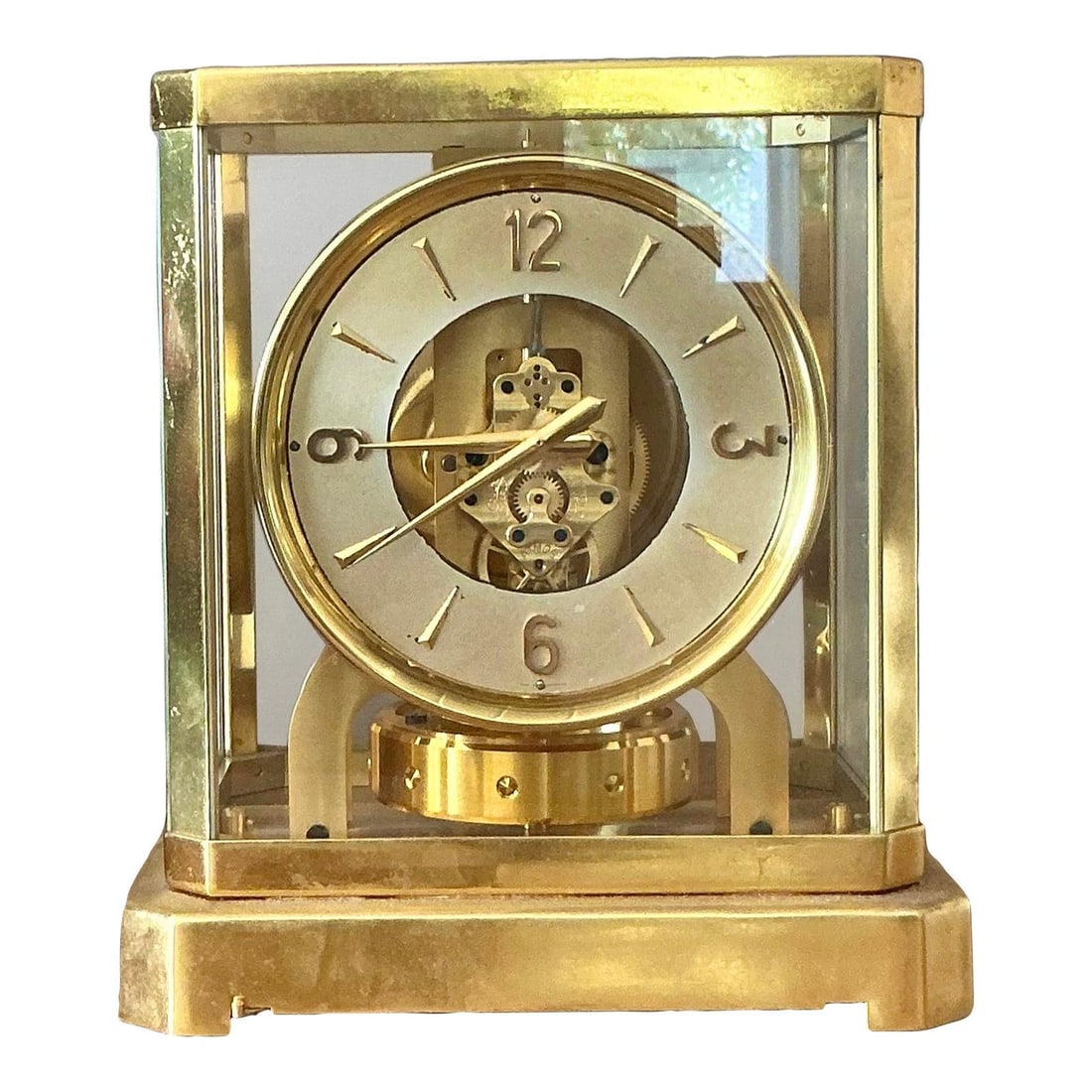 Swiss LeCoultre Brass Mantel Clock With Glass Panel Skeleton Movement (1 of 10)