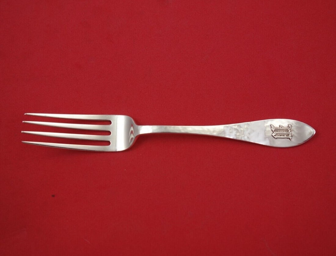 Shreve Antique Hammered Sterling Silver Tea Fork Monogram W 6 1/4 (1 of 3)