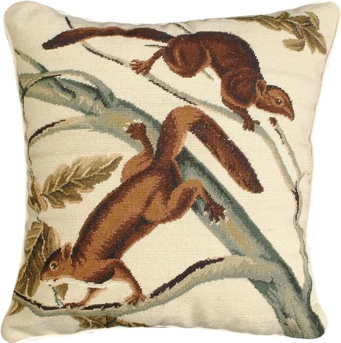 Audubon Society Needlepoint Pillow Soft-Haired Squirrel 18x18 Country Farmhouse (1 of 1)