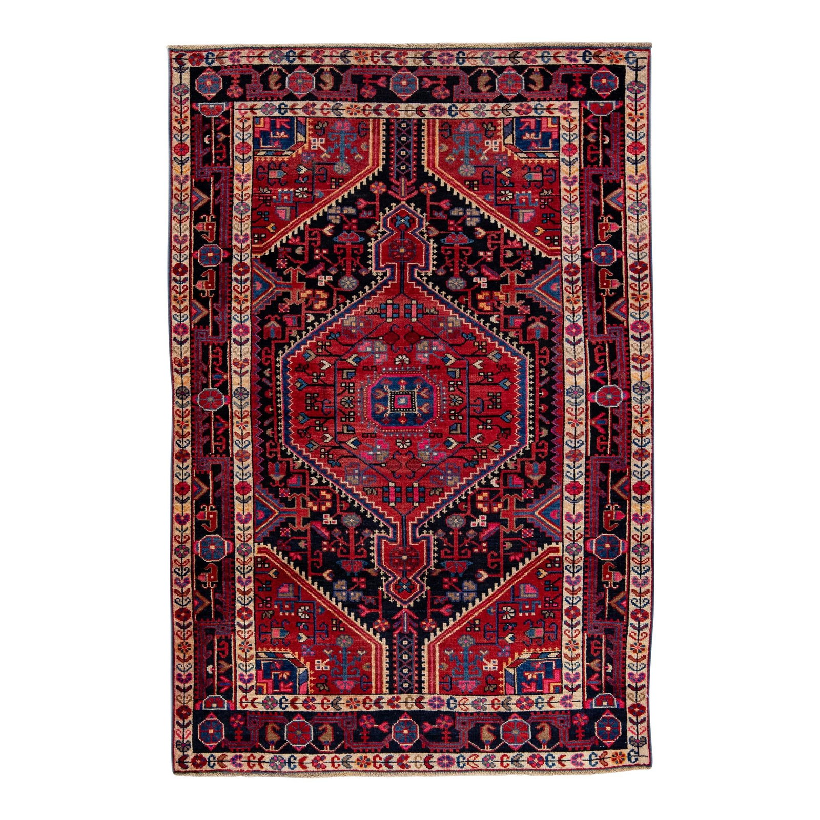 Vintage Handmade Persian Wool Rug Red Geometric Design 3'8" x 5'8" (1 of 10)