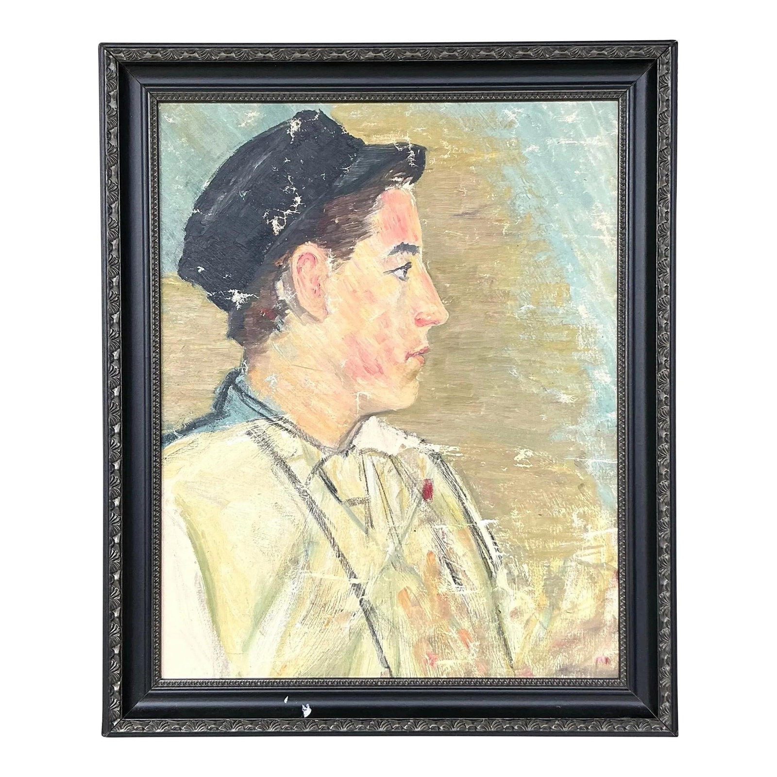 Vintage Boho Framed Oil Portrait Painting on Canvas 19.5x23.5 (1 of 4)