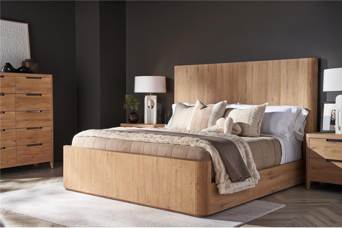 Universal Elegant Queen Panel Bed in Natural Oak Finish (1 of 3)