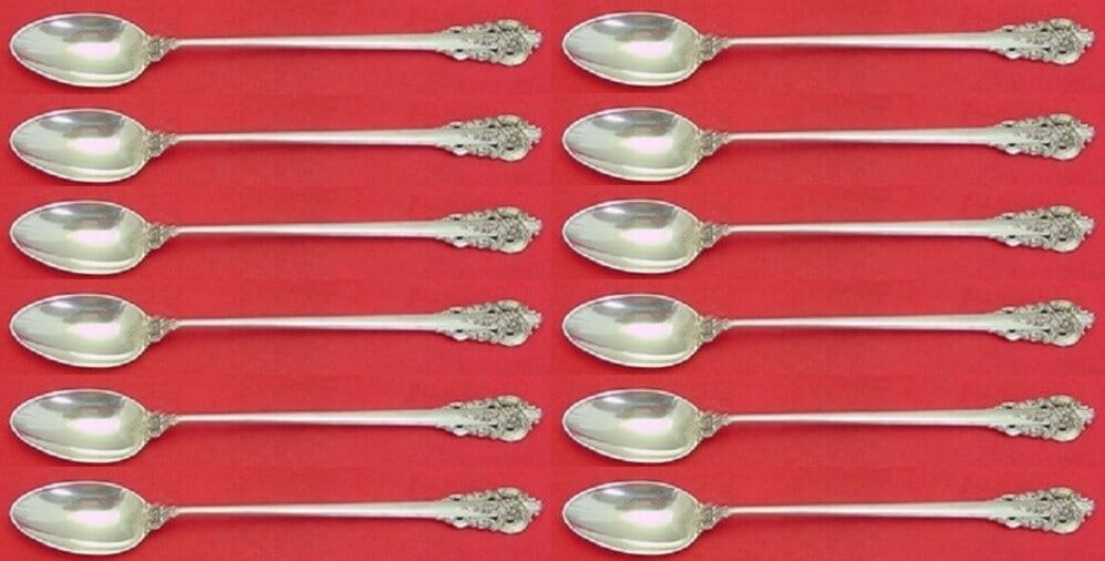 Wallace Grande Baroque Sterling Silver Iced Tea Spoon Set of 12 7 5/8 inches (1 of 2)