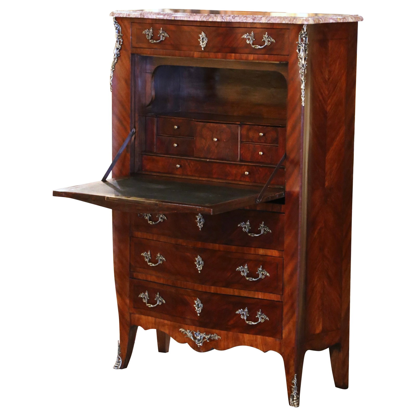 19th Century Louis XV Walnut Secretaire a Abattant with Marble Top (1 of 15)