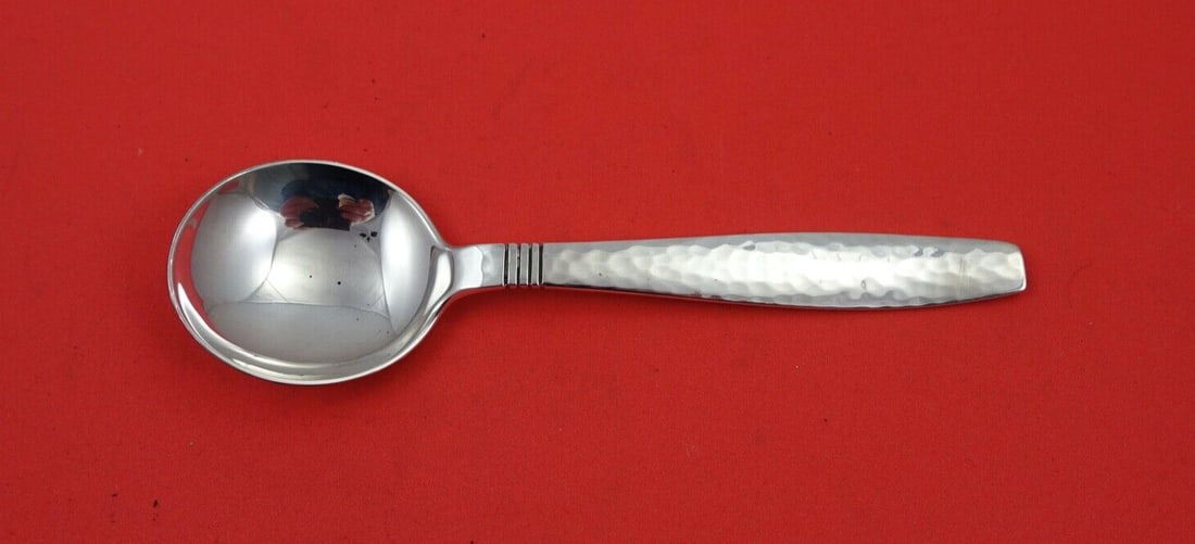 Allan Adler Swedish Modern Sterling Silver Cream Soup Spoon 5 3/4" Heavily Hammered (1 of 2)