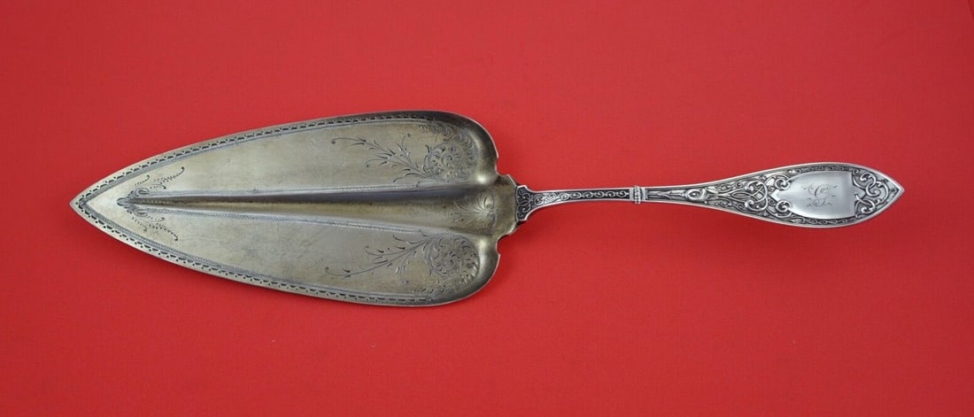 Schulz & Fischer Sterling Silver Fish Server 12.5" Brite-Cut Engraved Monogrammed (1 of 2)