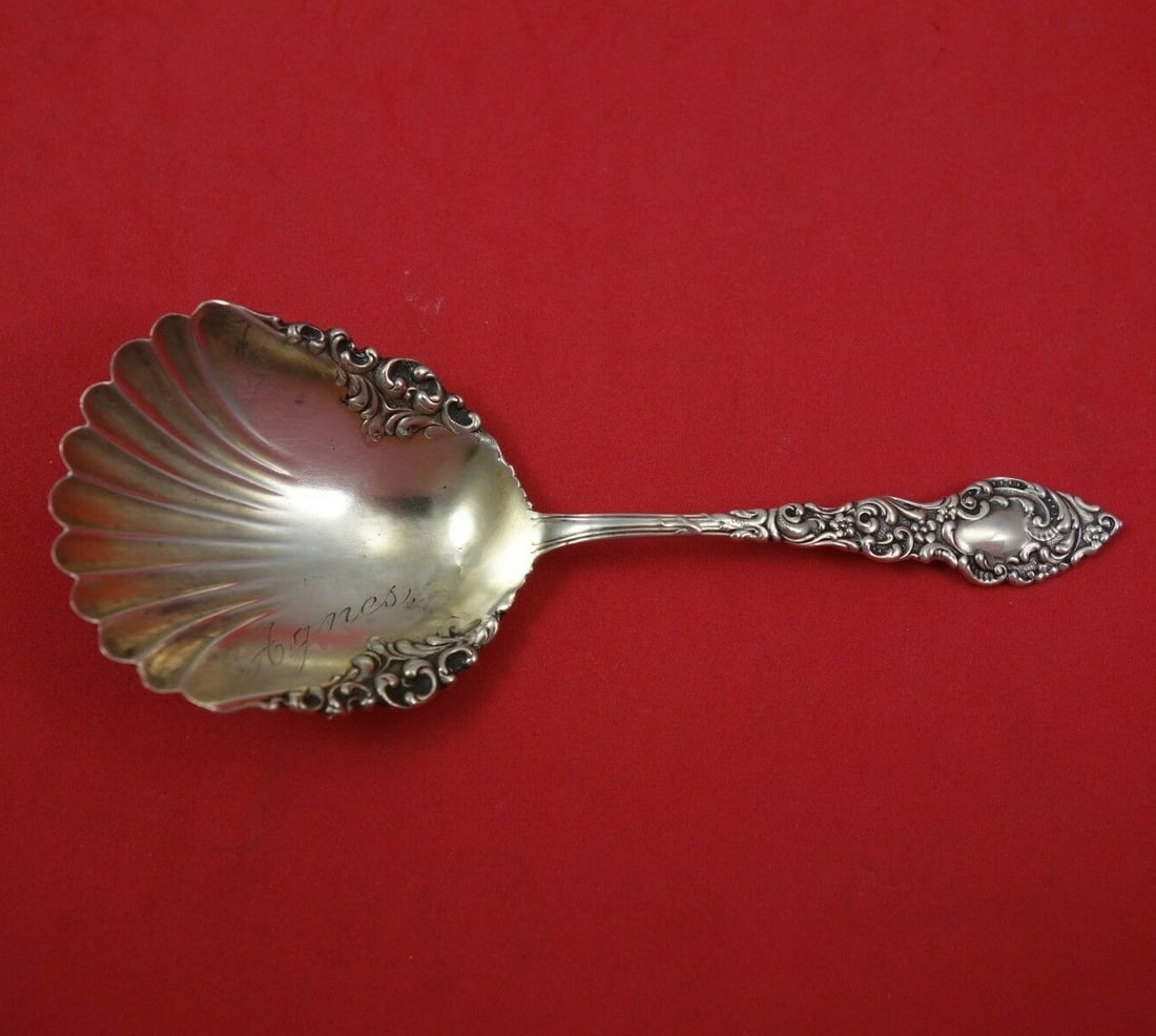 Unger Passaic Sterling Silver Almond Scoop 5 3/4" Engraved Agnes: Unger Passaic Sterling Silver Almond Scoop 5 3/4" Engraved Agnes This exquisite Passaic pattern almond scoop by Unger is crafted from high-quality sterling silver. Measuring 5 3/4" in length, this sma