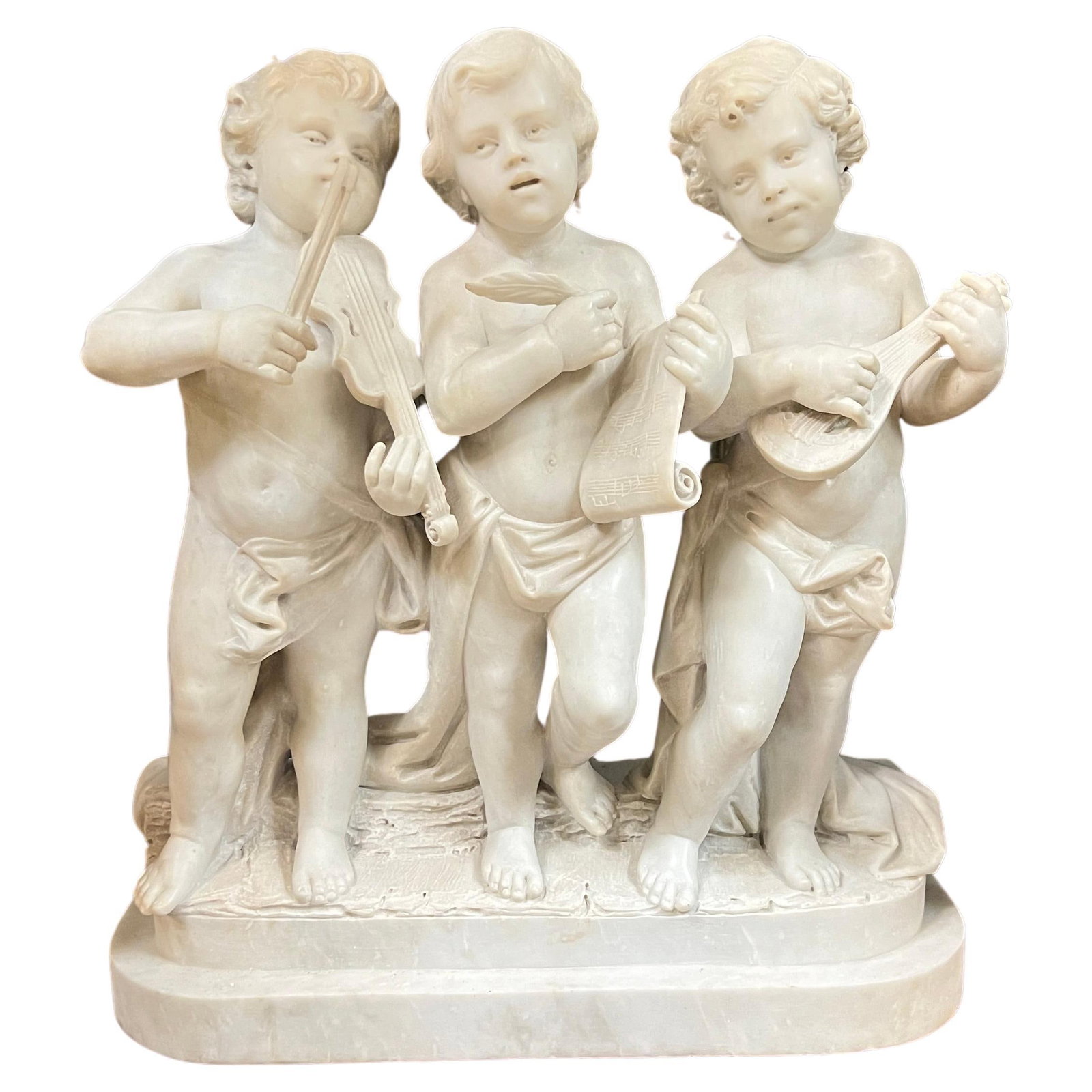 Italian Belle Epoque Hand Carved Marble Putti Musicians Sculpture Circa 1900 (1 of 6)