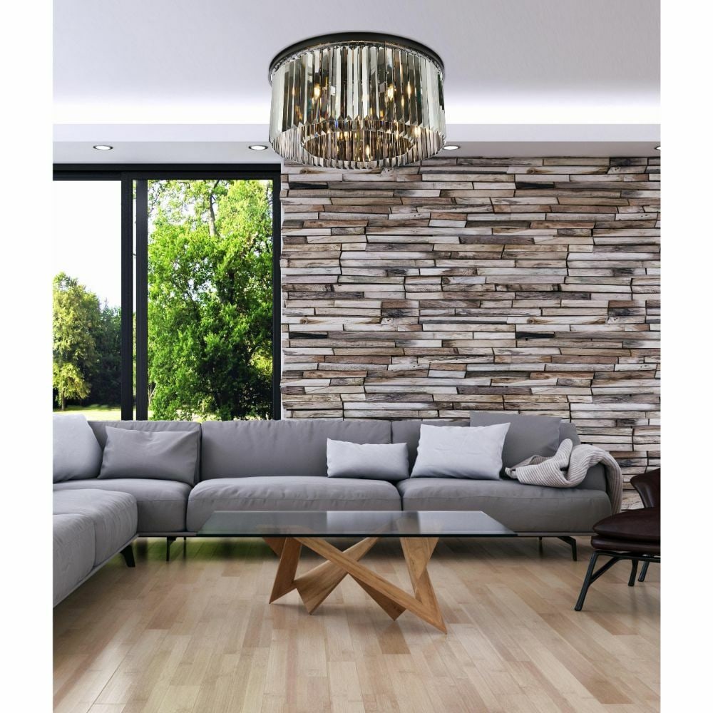 Sydney 8-Light Flush Mount Chandelier Matte Black with Silver Shade Crystals (1 of 10)