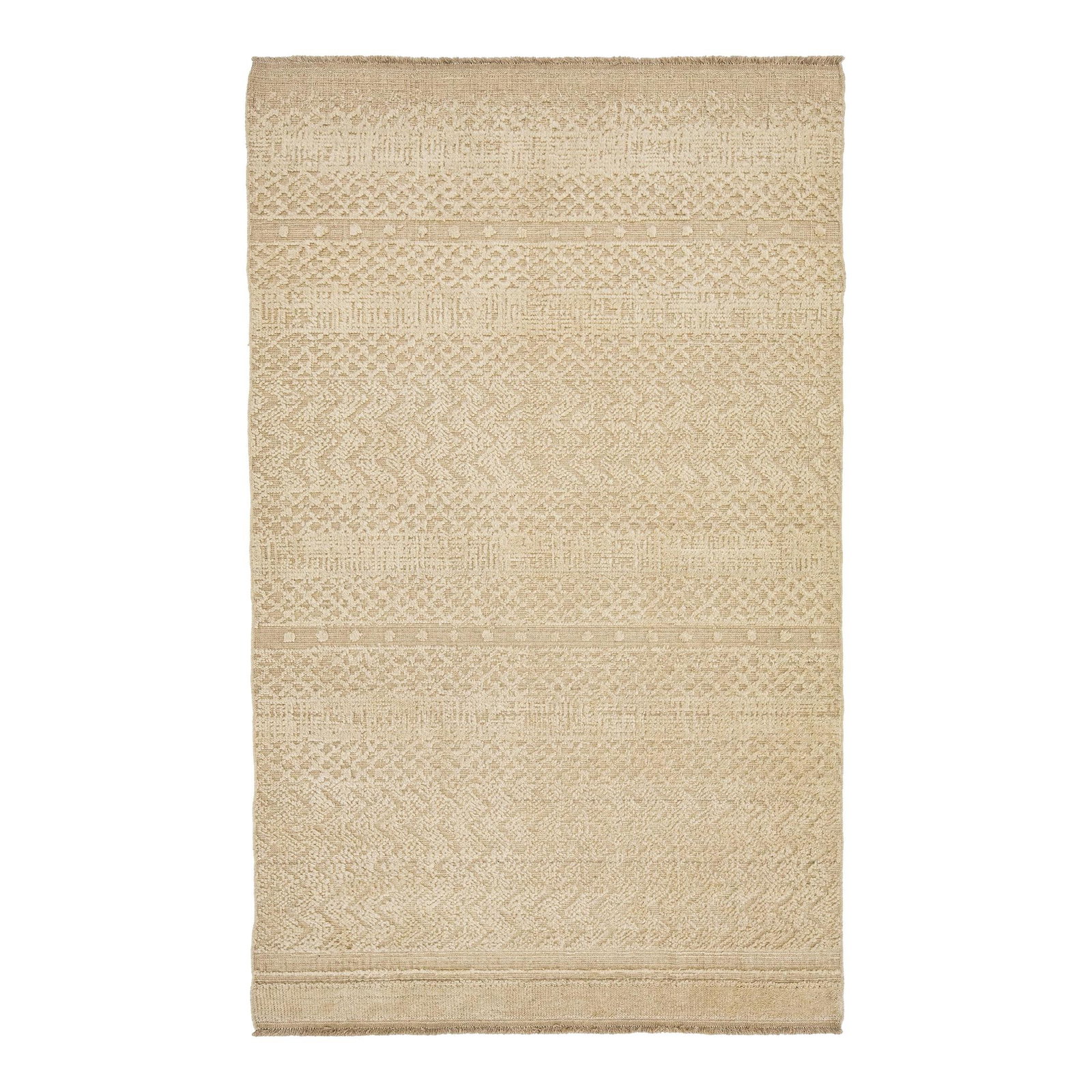 Beige Hand Loom Wool Rug Geometric Design 6'1 x 9'11: Beige Hand Loom Wool Rug Geometric Design 6'1 x 9'11 Enhance your living space with this exquisite hand-loomed wool rug, featuring a sophisticated beige-taupe field adorned with an intricate all-over 