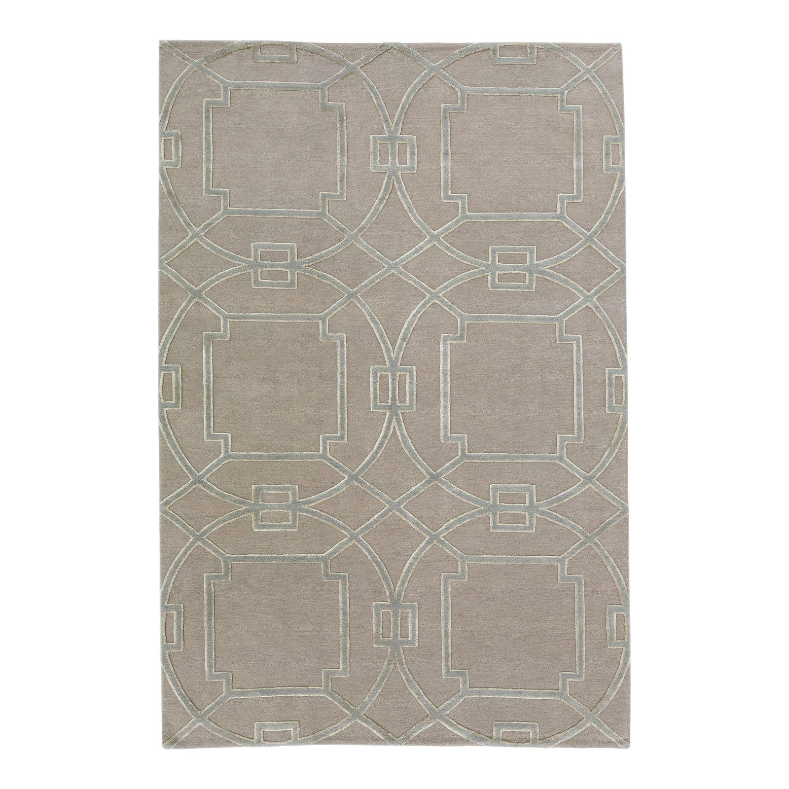 Handmade Tibetan Wool Silk Rug 6' x 9' Beige Geometric Design (1 of 7)