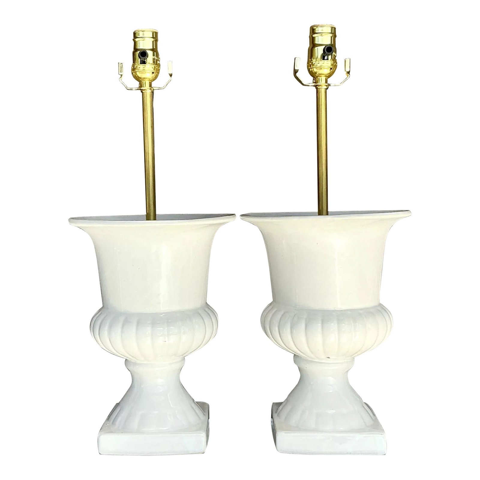 Vintage Boho Ceramic Urn Lamps Pair Artistic Design Off-White (1 of 9)