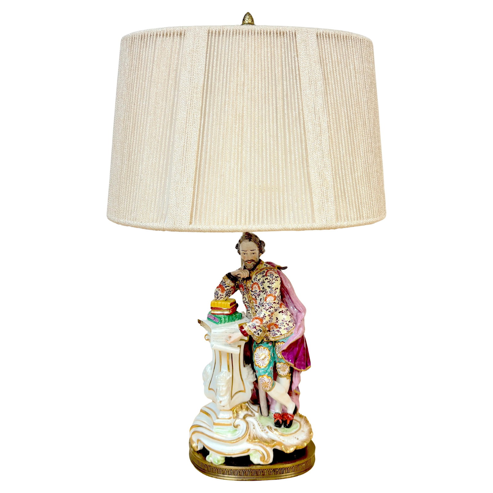 Mid-18th Century Chelsea Porcelain Shakespeare Figure Lamp with Shade (1 of 18)