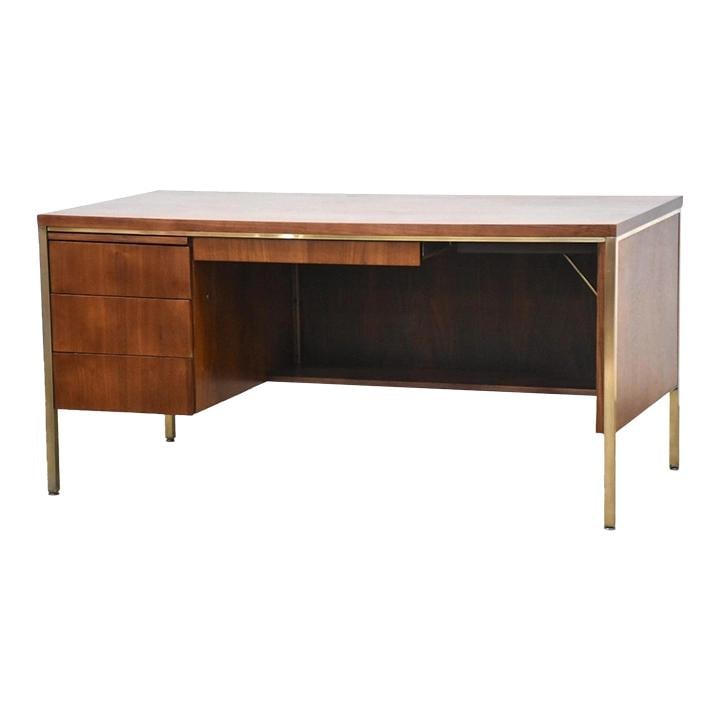 1960s Mid-Century Walnut Desk by Alma with Brass Accents (1 of 9)