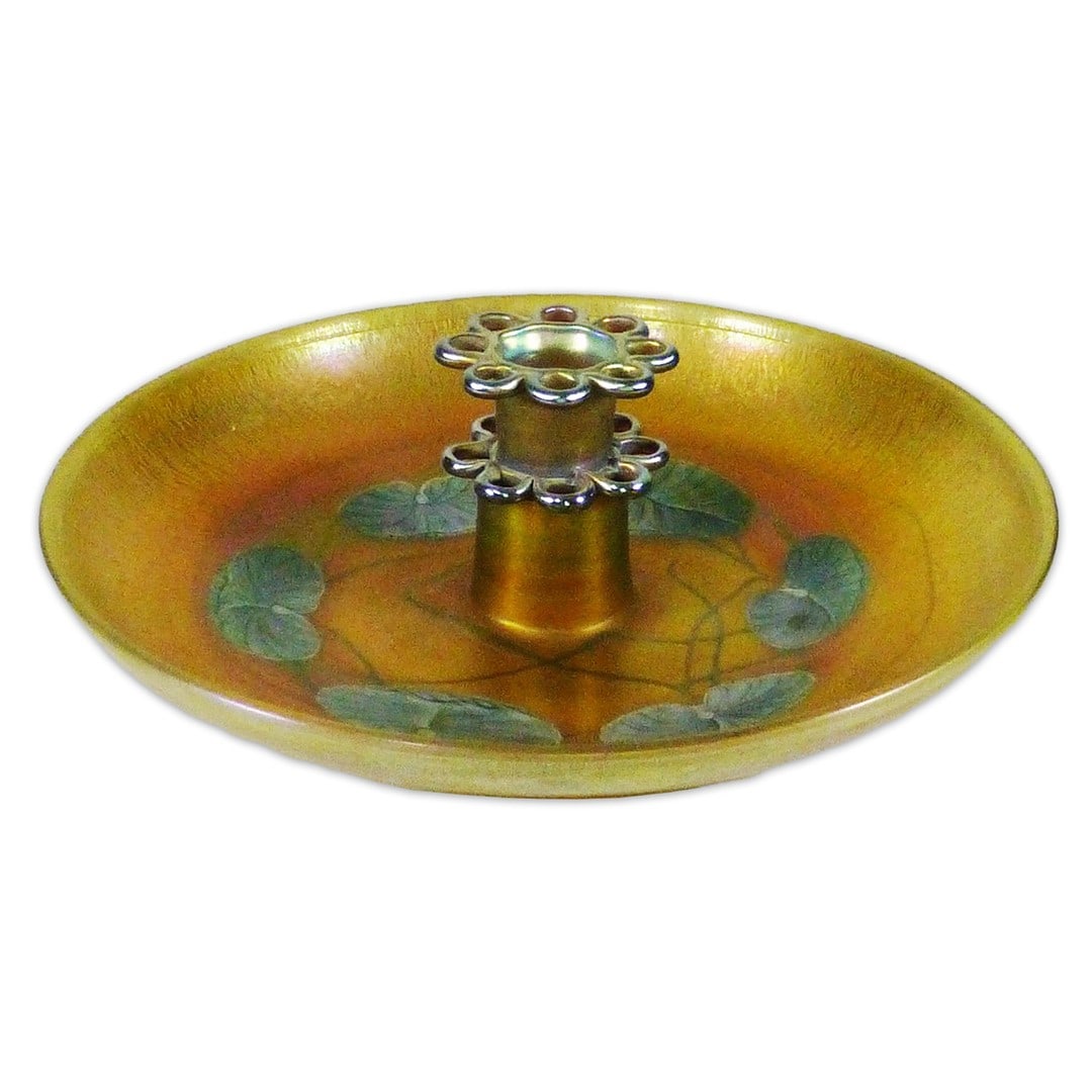 Tiffany Favrile Iridescent Gold Bowl with Wheel Carved Frog (1 of 3)