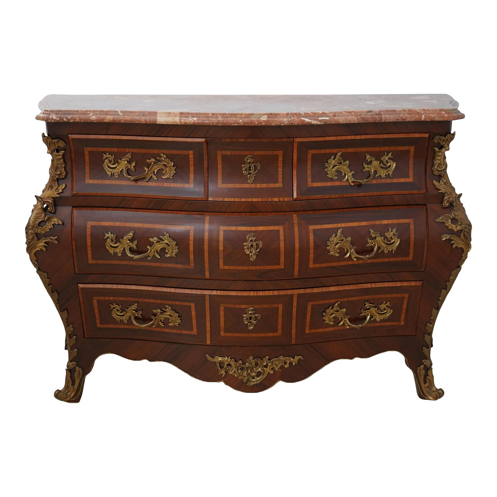 Elegant French Louis XV Style Marble Top Commode with Brass Hardware (1 of 10)