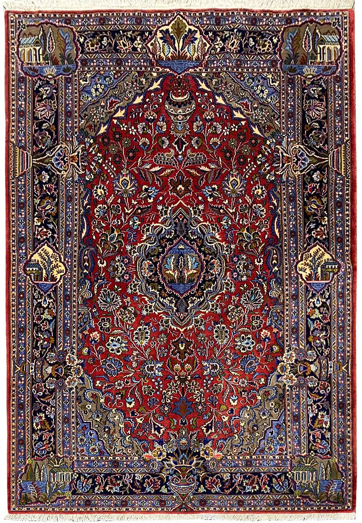 Antique Persian Debir Kashan Rug 4.5 x 7.1 Kork Wool (1 of 12)