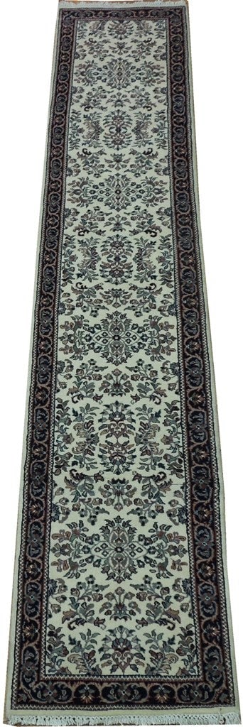 Handmade 2 x 10.2 Sarouk Runner Rug Ivory Wool Persian Craftsmanship (1 of 6)