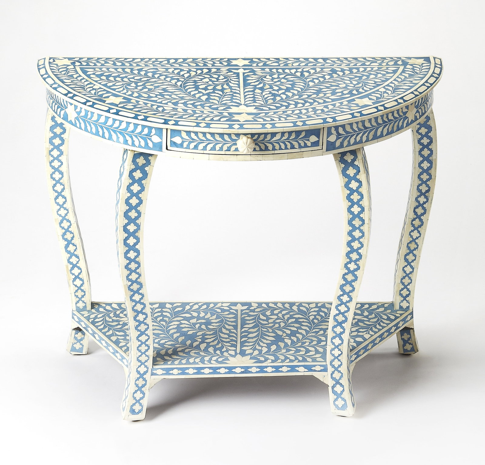 Butler Regency Blue Bone Inlay Demilune Console Table (1 of 5)