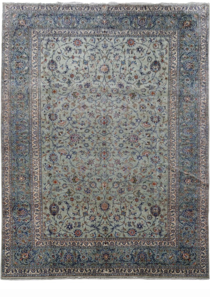Pistachio Green Handmade Persian Kashan Rug 9'10 x 13'2 Signed Artisan (1 of 5)