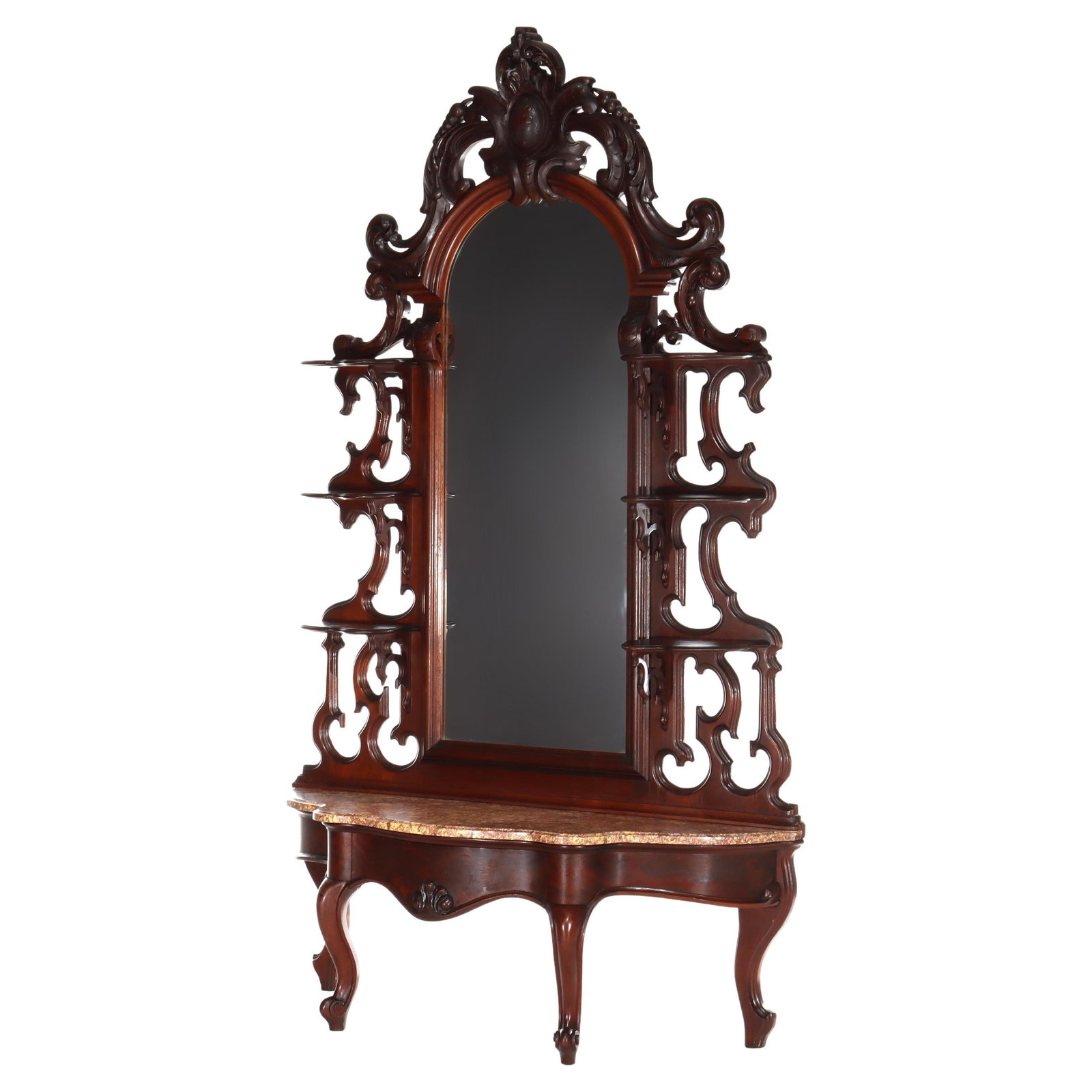 Late 19th Century Carved Walnut Pier Mirror with Rouge Marble Top (1 of 18)