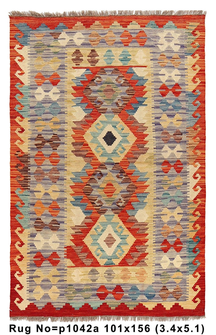 3.4 x 5.1 Handmade Kilim Rug Natural Wool Flat Weave Artisan Craftsmanship (1 of 9)