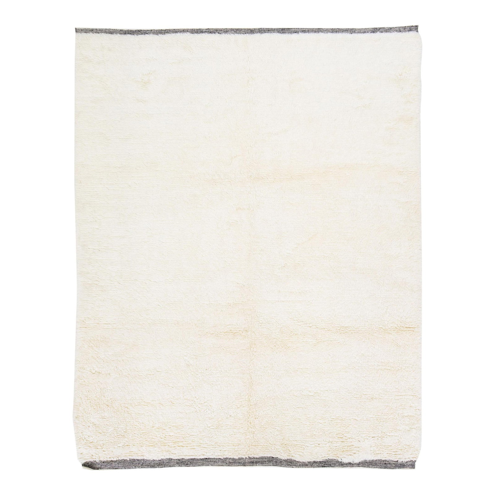 Modern Handmade Moroccan Wool Rug 8' x 10' Ivory Field: Modern Handmade Moroccan Wool Rug 8' x 10' Ivory Field This exquisite Moroccan-style handmade wool rug features a solid ivory color field complemented by dark gray accents and a decorative top and bot