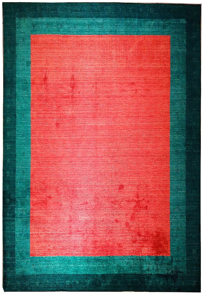 9 x 12 Handmade Wool Area Rug Red Green Contemporary Design (1 of 11)