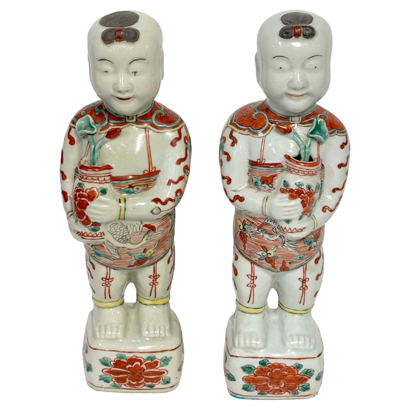 19th Century Chinese Export Famille Verte Hehe Erxian Twins Figures Set of 2 (1 of 10)