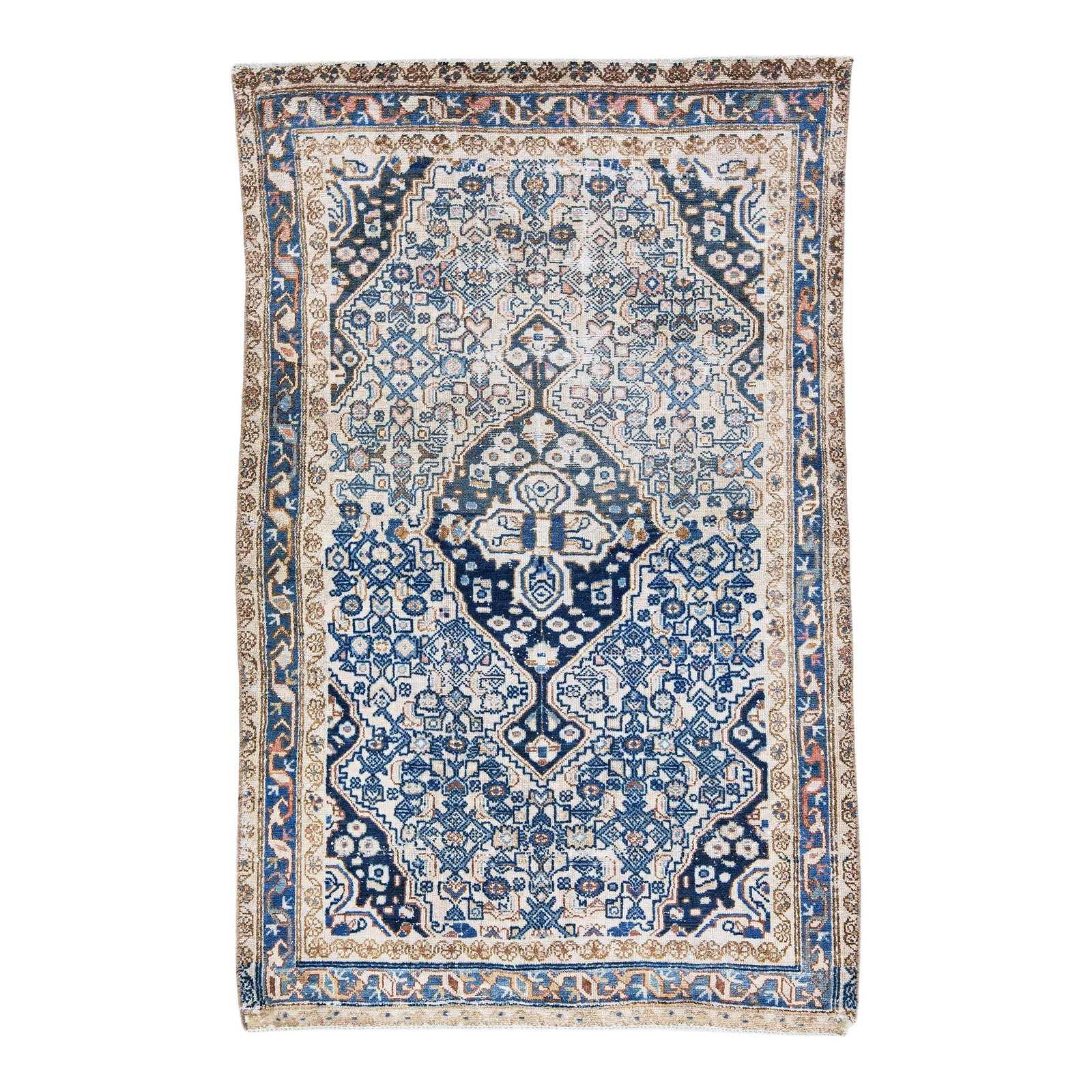 Vintage Persian Hamadan Handmade Wool Rug Navy Blue Medallion 4x6.5 (1 of 6)